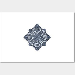 Blue and White Mandala - Geometric Ornate Mandala - Manafold Art Posters and Art